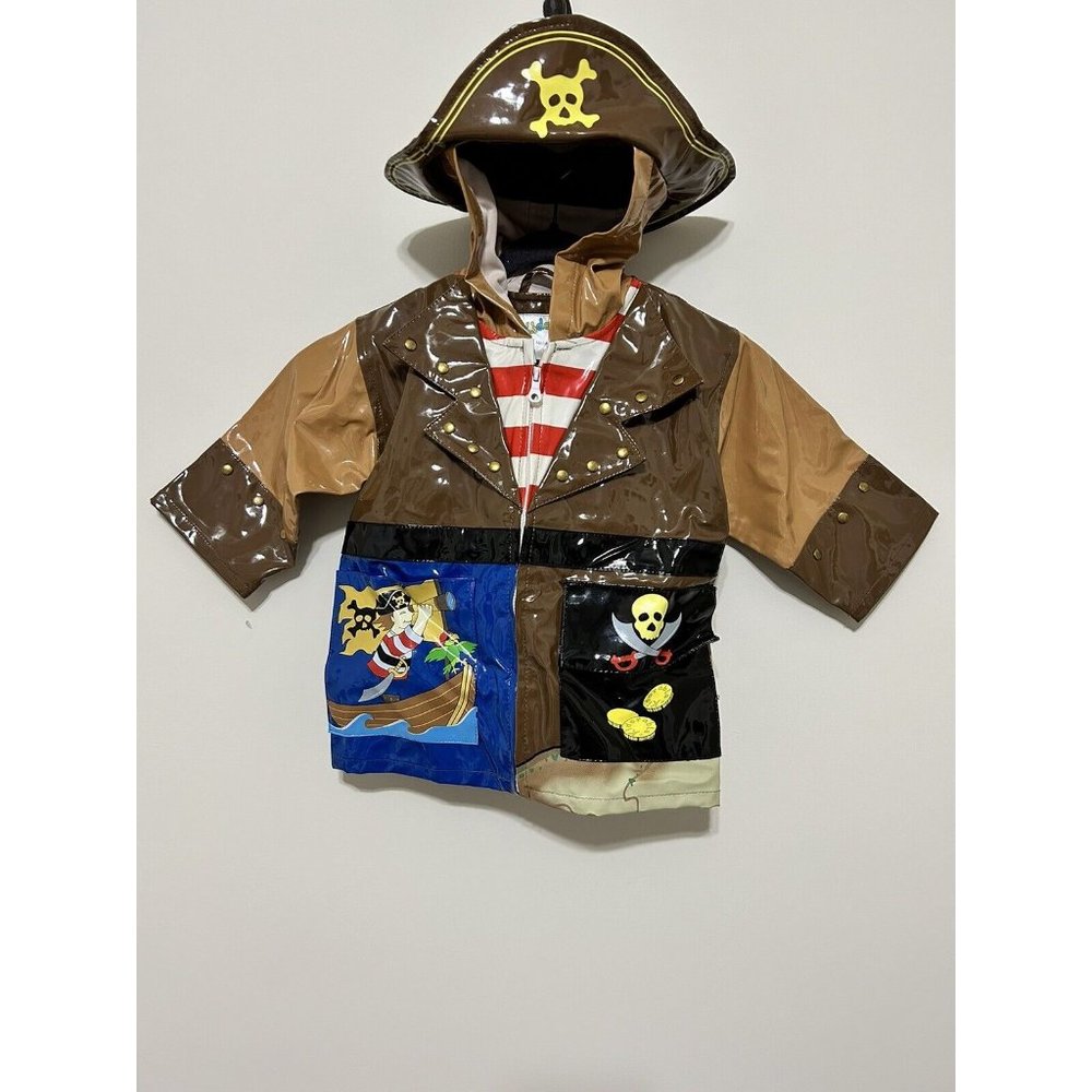 Kidorable Pirate Themed Rain Coat Slicker Full Zip Hooded Pockets 12-18Months